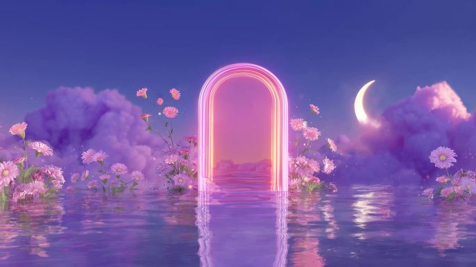5K宽屏梦幻花海月亮拱门背景