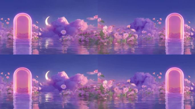 5K宽屏梦幻花海月亮拱门背景