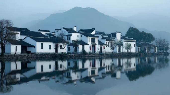 烟雨江南水乡风光航拍古镇小桥流水人家