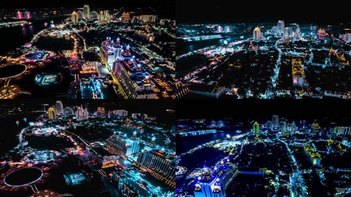 西双版纳告庄夜景延时合集多种调色风格