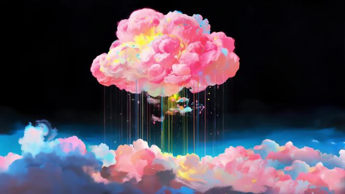 4K彩色云朵下彩色雨循环视频素材