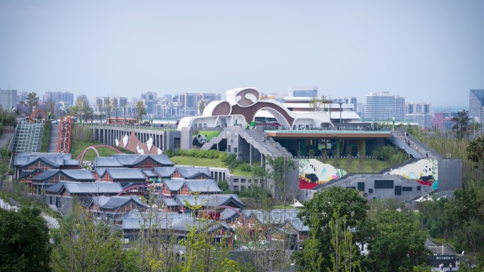 6K延时摄影成都熊猫基地俯瞰西门