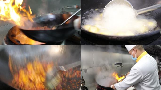中餐炒菜抛锅颠勺特写