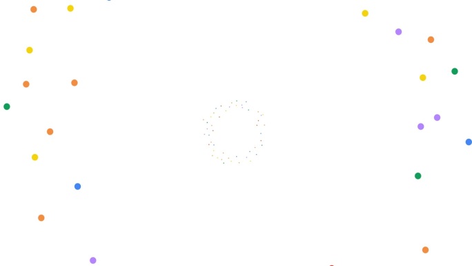 4K色彩斑斓的小点在透明背景上。圆形简单动画图案。
