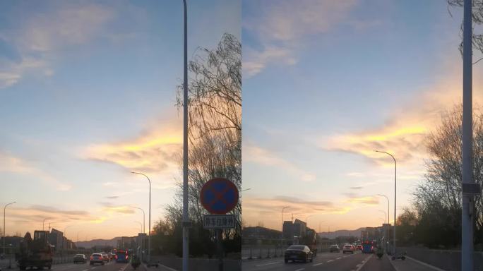 夕阳下的城市交通