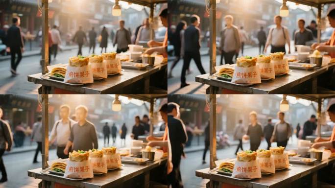 街头煎饼果子小吃摊素材