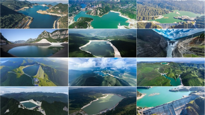 抽水储能电站水库大坝航拍景观