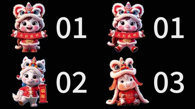 马年吉祥物卡通萌宠4组带通道