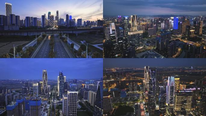 2025杭州市萧山钱江世纪城夜景蓝调航拍
