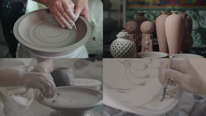 瓷器制作艺术品陶瓷拉坯修坯