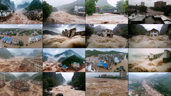 洪灾洪水泥石流山洪爆发家园淹没