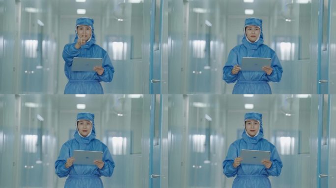 无菌车间女工操作平板数据监控数字化管理