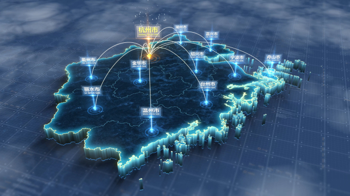 浙江省地图辐射光线展示浙江地图
