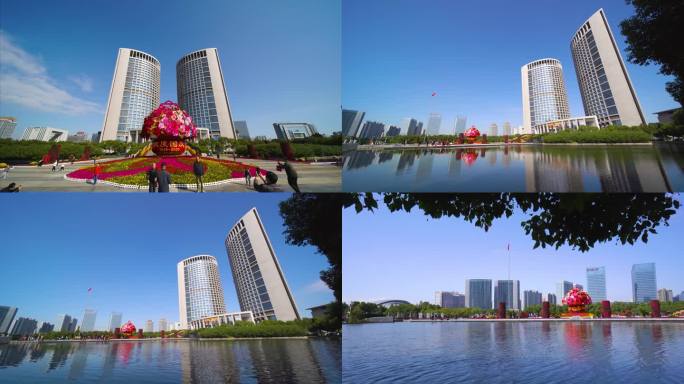 合肥政务区双子楼市政府大楼国庆花蓝装饰