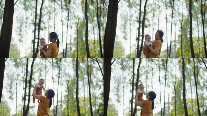 小女孩在和她的妈妈玩。