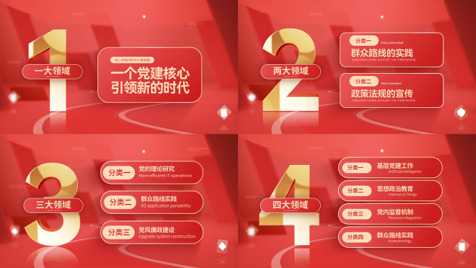 红色党政党建文字分类展示