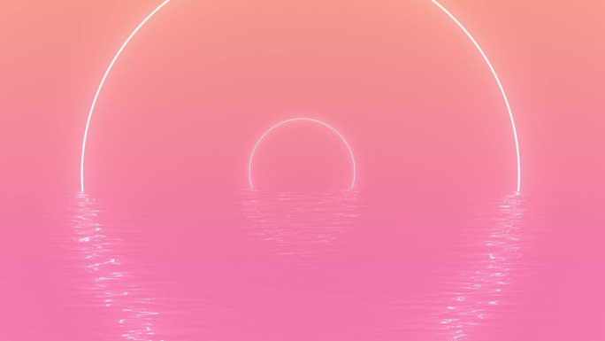霓虹灯环水面波光