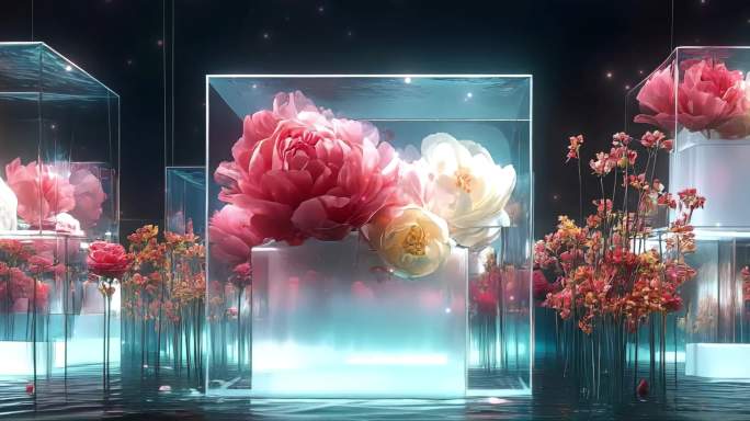 花朵梦幻空间花艺展示晶莹剔透花卉艺术