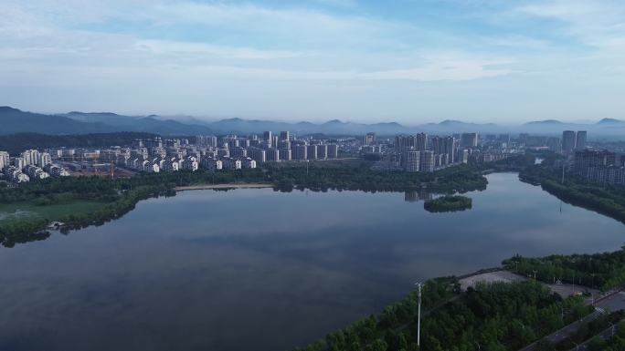 城市湖泊景观航拍