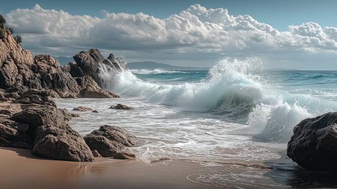 波涛汹涌 海浪拍击