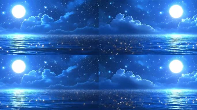 循环梦幻月夜星空月光湖面