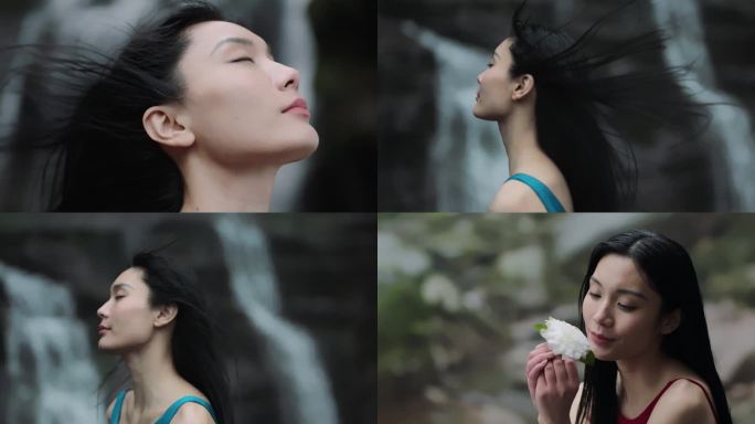 吹风 山水之间 发丝飞扬 女性唯美意境
