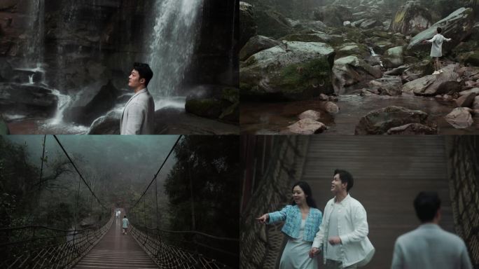 情侣在自然中漫步 探索自然 感受山水旅游