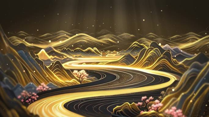 国风金色山水舞台背景