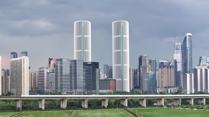 杭州高铁穿过钱江世纪城城市航拍