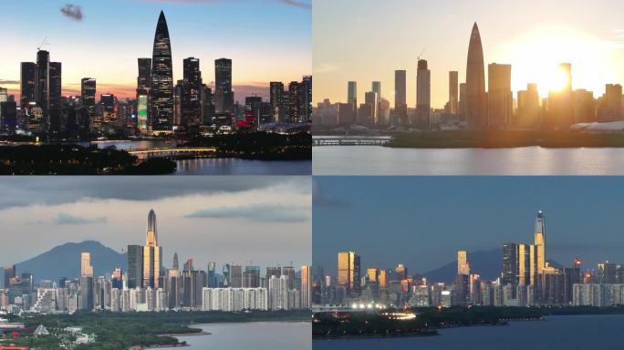 深圳湾南山福田CBD黄昏夜景航拍合集