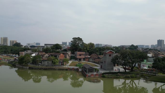 水乡古镇风光城市远景下的农村东莞东坑丁屋