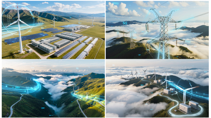 电网绿色新能源风车光伏发电5G科技