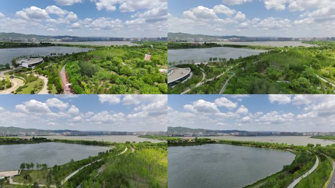 城市公园湖泊自然景观山西太原晋阳湖