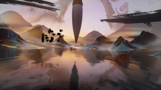 C4D-中国风水墨大气优雅卷轴山水片头