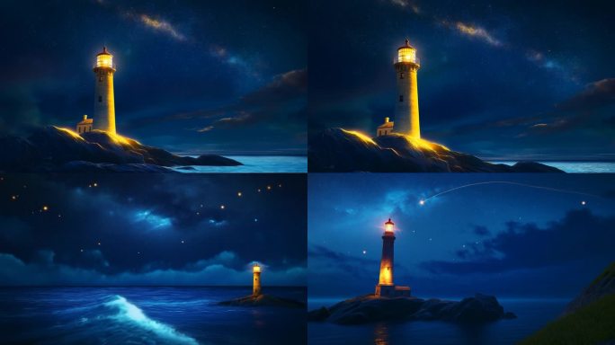 夜幕下的灯塔守望 星空下的海岸灯塔