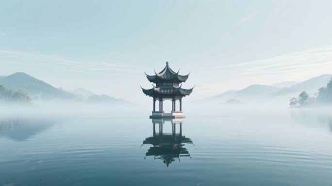 舞台背景湖心亭子