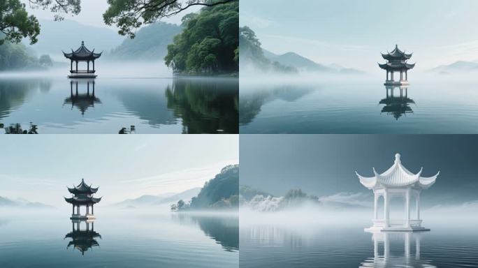 舞台背景湖心亭子