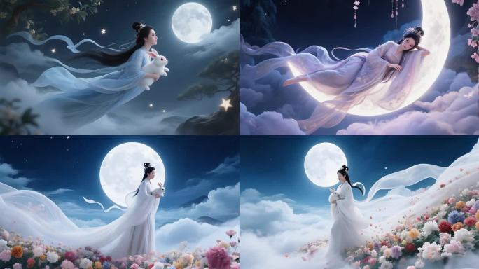 唯美嫦娥仙子奔月中秋节月亮玉兔素材合集