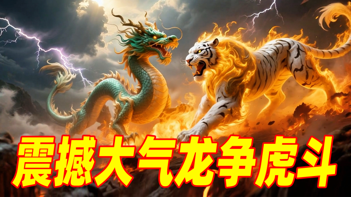 震撼大气青龙白虎龙争虎斗火焰闪电特效