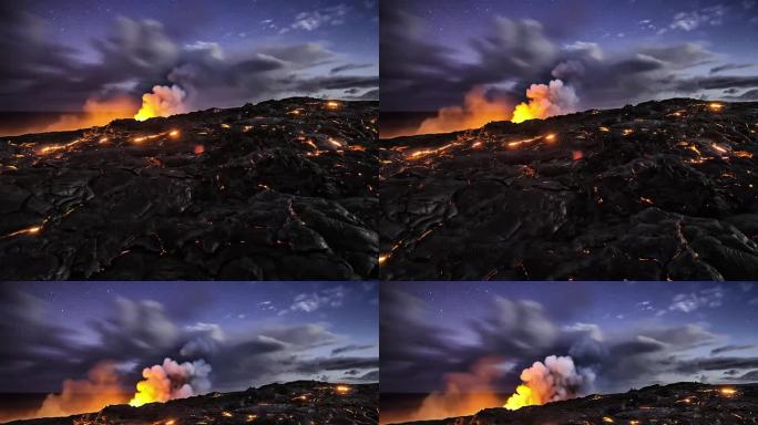 火山熔岩夜景