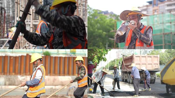 城市建设者挥洒汗水高温持续