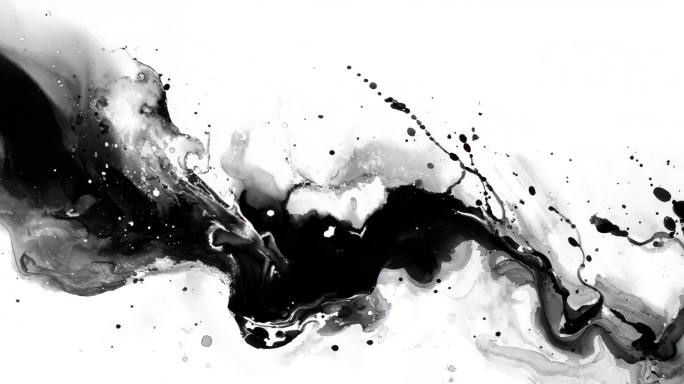 黑白水墨晕染扩散 抽象墨迹流动