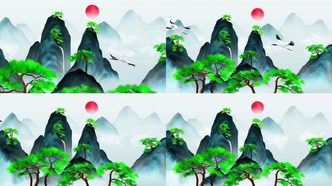 国风松鹤山水