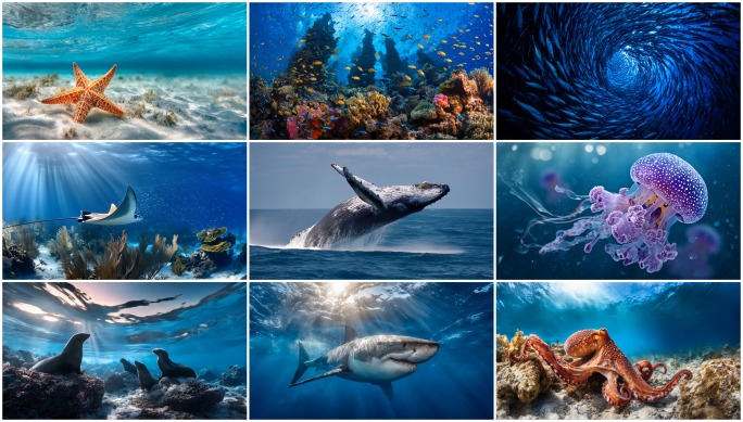 海洋生物合集海底世界海底生态鱼群水下摄影