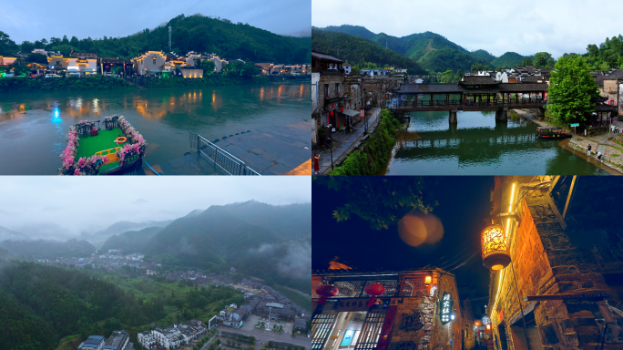 江南水乡古镇街道夜景烟雨