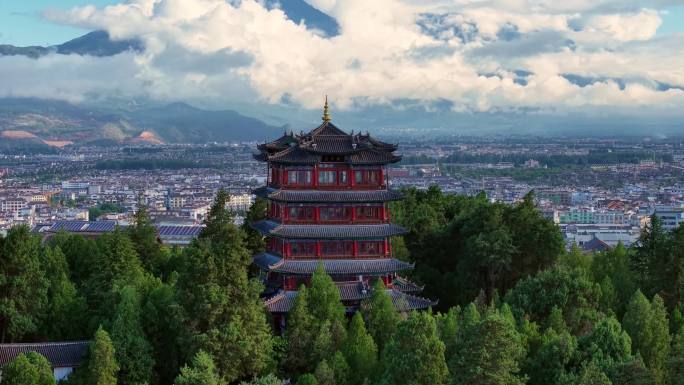 丽江万古楼玉龙雪山航拍