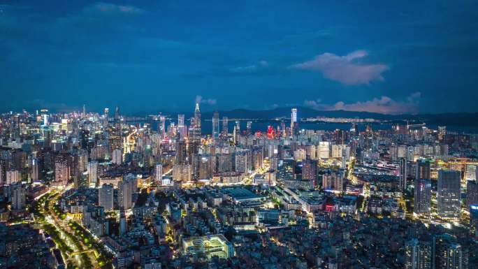 深圳南山人才公园华润大厦日落夜景航拍延时