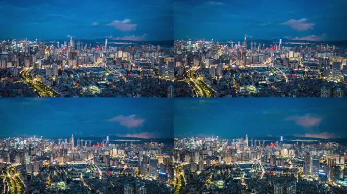 深圳南山人才公园华润大厦日落夜景航拍延时