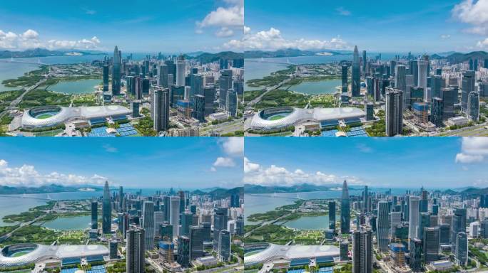 深圳南山深圳湾体育中心华润大厦航拍延时