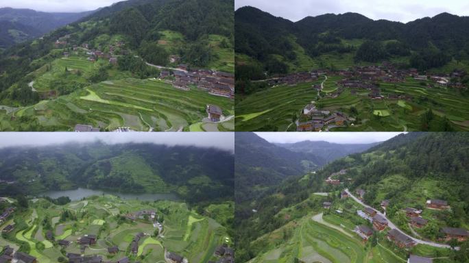 贵州乡村雷山县白岩村梯田村落山间梯田景观